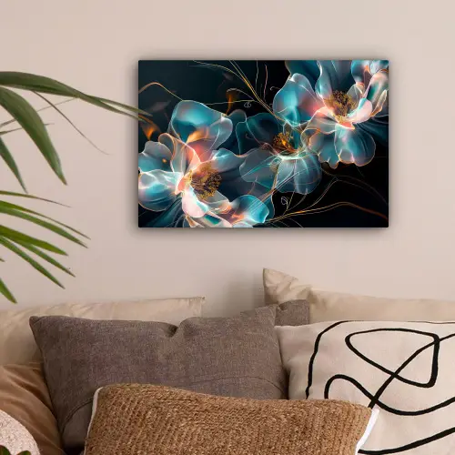 Bloemen - Zwart - Licht - Flora canvas 2cm klein -sfeer1
