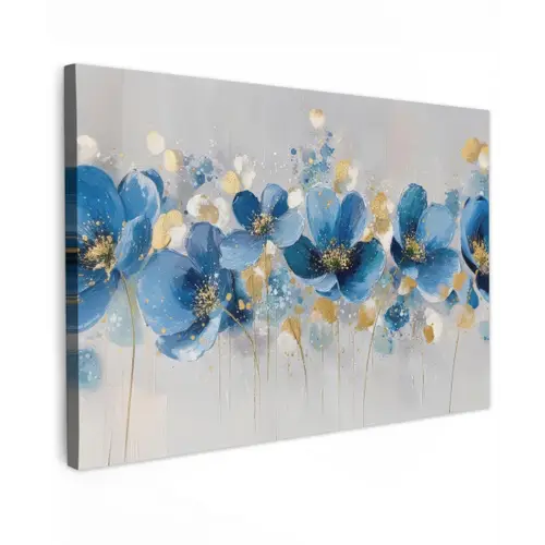 Bloemen - Blauw - Abstract canvas 2cm klein -z3d