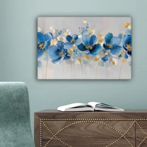 Bloemen - Blauw - Abstract canvas 2cm klein -sfeer4