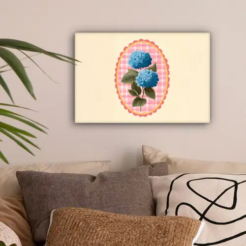 Bloemen - Blauw - Lijst - Bladeren canvas 2cm klein -sfeer1