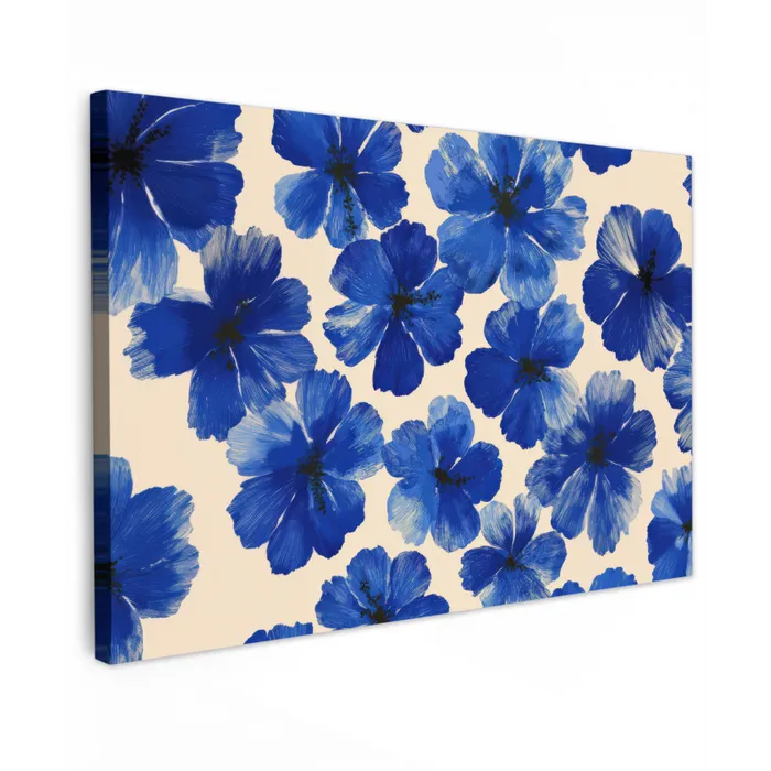 Bloemen - Blauw -Patroon - Wit canvas 2cm klein -z3d