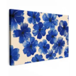 Bloemen - Blauw -Patroon - Wit canvas 2cm klein -z3d