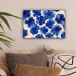 Bloemen - Blauw -Patroon - Wit canvas 2cm klein -sfeer1