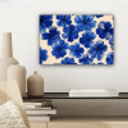 Bloemen - Blauw -Patroon - Wit canvas 2cm klein -sfeer6