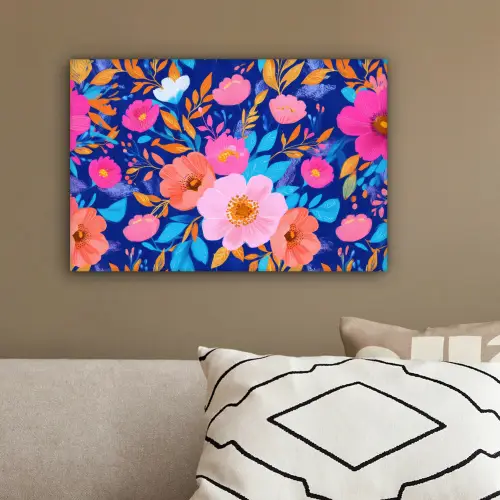 Bloemen - Blauw - Roze canvas 2cm klein -sfeer3