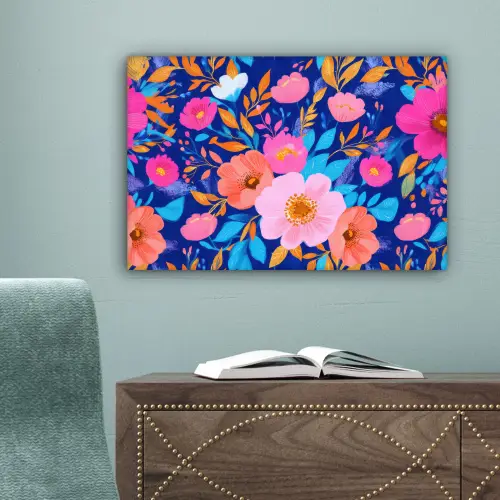 Bloemen - Blauw - Roze canvas 2cm klein -sfeer4
