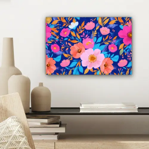 Bloemen - Blauw - Roze canvas 2cm klein -sfeer6