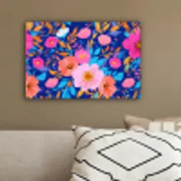 Bloemen - Blauw - Roze canvas 2cm klein -sfeer3