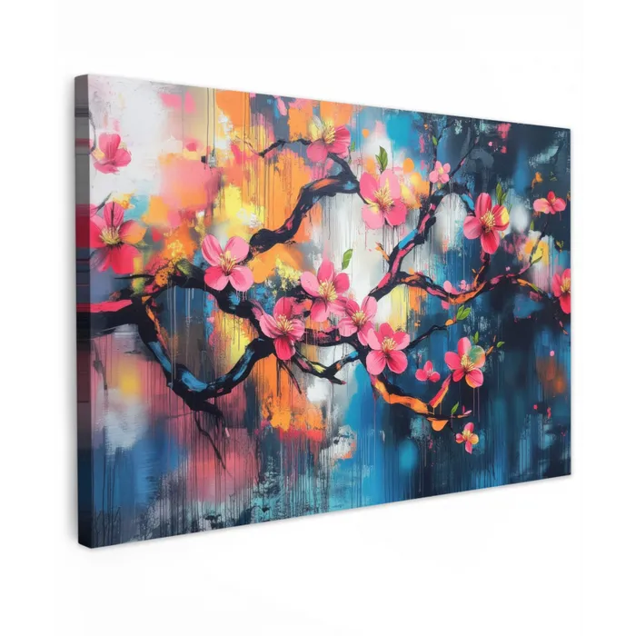 Bloemen - Tak - Artistiek - Roze canvas 2cm klein -z3d