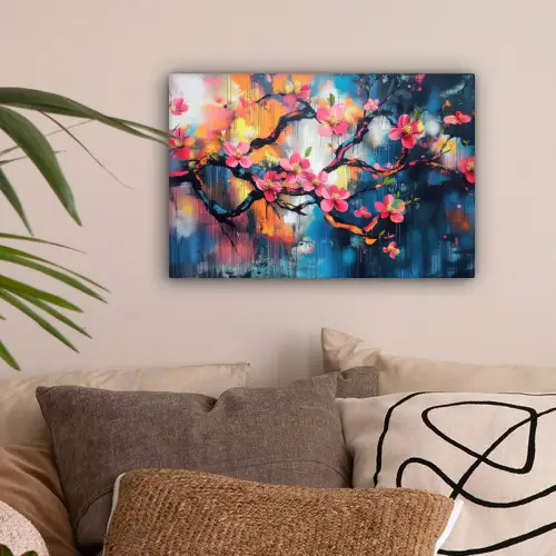 Bloemen - Tak - Artistiek - Roze canvas 2cm klein -sfeer1