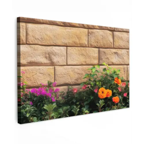 Bloemen - Bakstenen - Kleurrijk canvas 2cm klein -z3d
