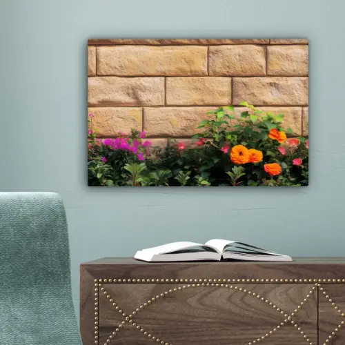 Bloemen - Bakstenen - Kleurrijk canvas 2cm klein -sfeer4