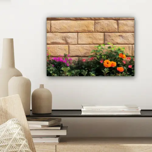 Bloemen - Bakstenen - Kleurrijk canvas 2cm klein -sfeer6