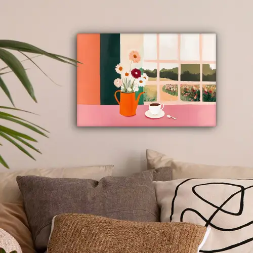 Bloemen - Koffie - Raam canvas 2cm klein -sfeer1