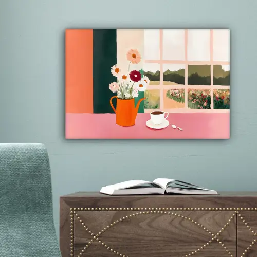 Bloemen - Koffie - Raam canvas 2cm klein -sfeer4