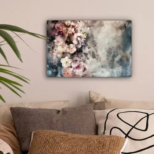 Bloemen - Beton - Grijs - Flora canvas 2cm klein -sfeer1