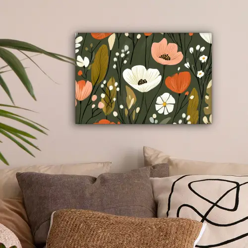 Bloemen - Illustratie - Groen canvas 2cm klein -sfeer1
