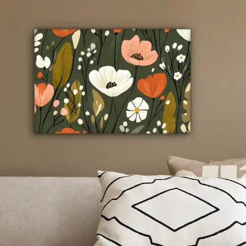 Bloemen - Illustratie - Groen canvas 2cm klein -sfeer3
