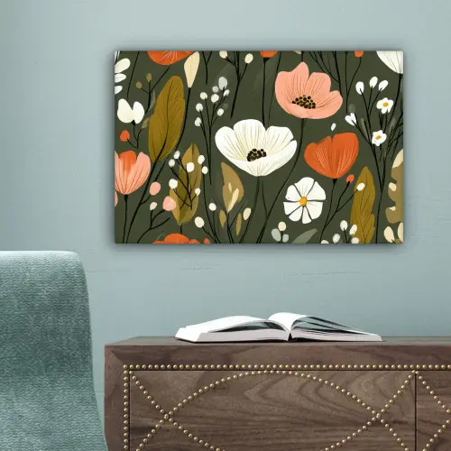 Bloemen - Illustratie - Groen canvas 2cm klein -sfeer4
