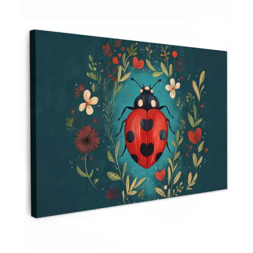 Bloemen - Lieveheersbeestje - Hartje - Rood canvas 2cm klein -z3d