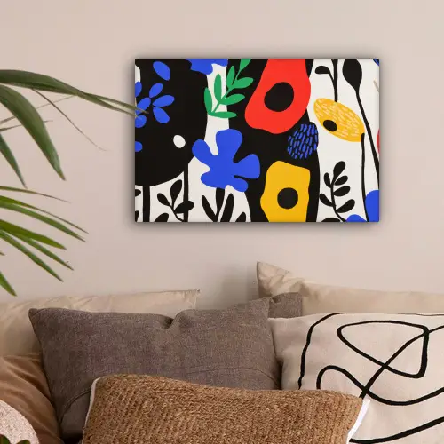 Bloemen - Bladeren - Abstract - Zwart canvas 2cm klein -sfeer1