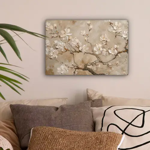 Bloemen - Modern - Beige - Wit - Bloesem canvas 2cm klein -sfeer1