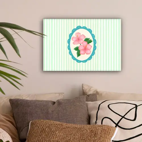 Bloemen - Ovaal - Strepen - Groen canvas 2cm klein -sfeer1