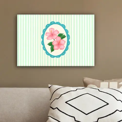 Bloemen - Ovaal - Strepen - Groen canvas 2cm klein -sfeer3