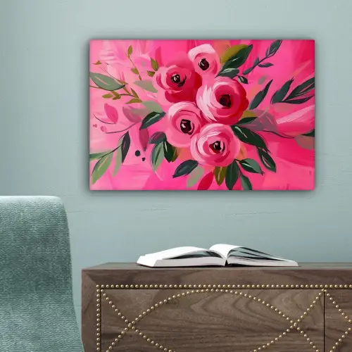 Bloemen - Verf - Roze canvas 2cm klein -sfeer4