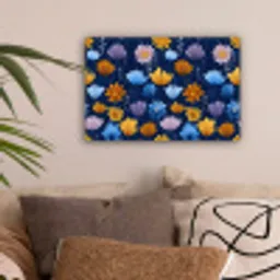 Bloemen - Patroon - Blauw - Contrast canvas 2cm klein -sfeer1