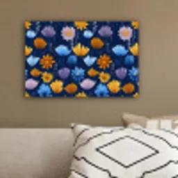 Bloemen - Patroon - Blauw - Contrast canvas 2cm klein -sfeer3