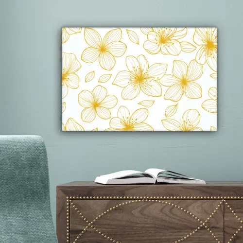 Bloemen - Patroon - Illustratie - Geel canvas 2cm klein -sfeer4