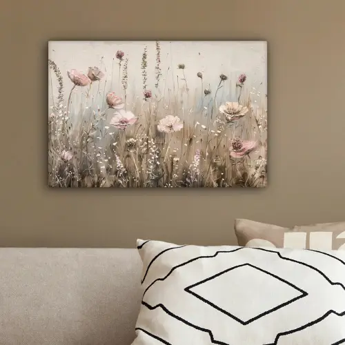 Bloemen - Roze - Modern - Beige canvas 2cm klein -sfeer3