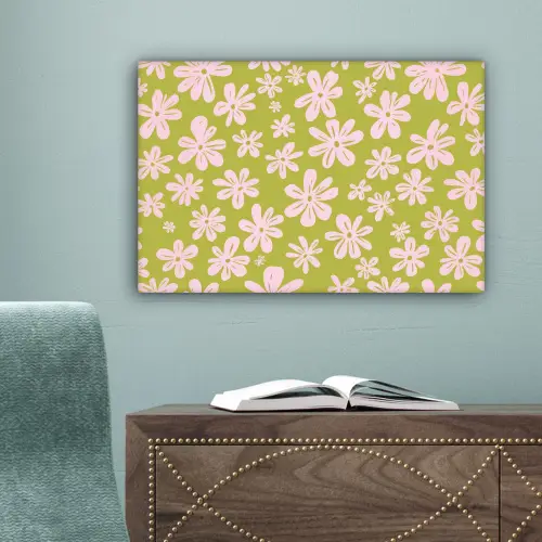 Bloemen - Roze - Getekend - Patroon canvas 2cm klein -sfeer4