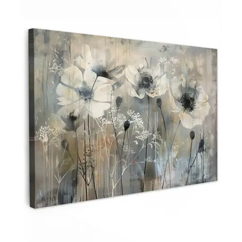 Bloemen - Planten - Grijs - Abstract canvas 2cm klein -z3d