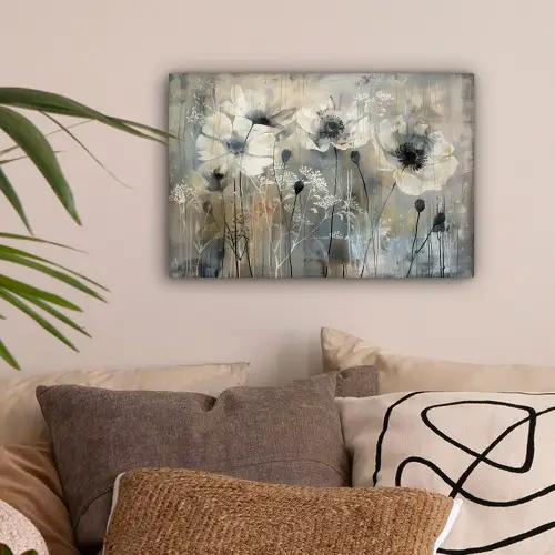 Bloemen - Planten - Grijs - Abstract canvas 2cm klein -sfeer1