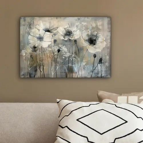 Bloemen - Planten - Grijs - Abstract canvas 2cm klein -sfeer3