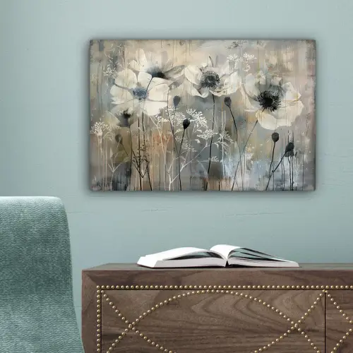 Bloemen - Planten - Grijs - Abstract canvas 2cm klein -sfeer4