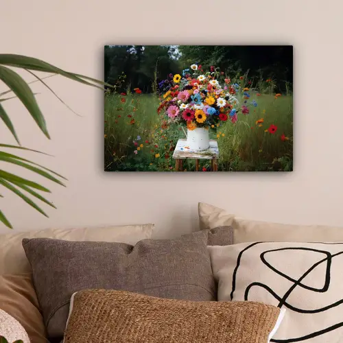 Bloemen - Krukje - Gieter - Veld canvas 2cm klein -sfeer1