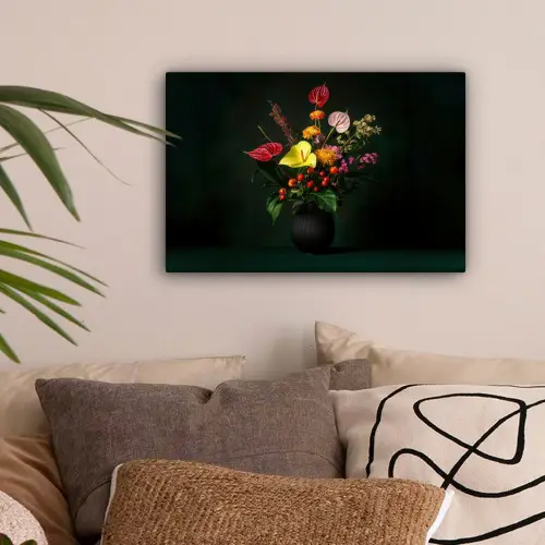 Bloemen - Vaas - Zwart canvas 2cm klein -sfeer1