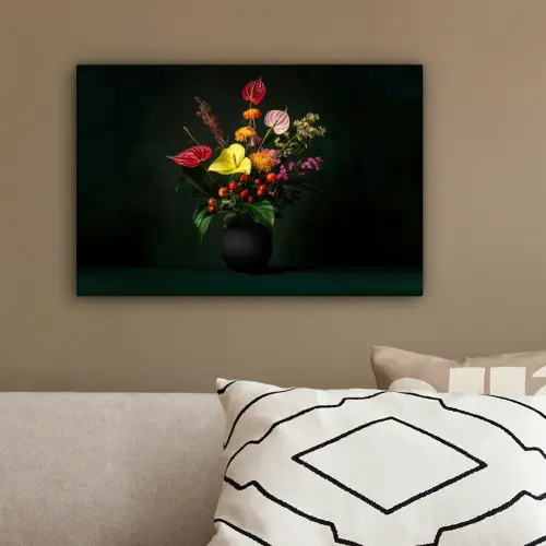 Bloemen - Vaas - Zwart canvas 2cm klein -sfeer3