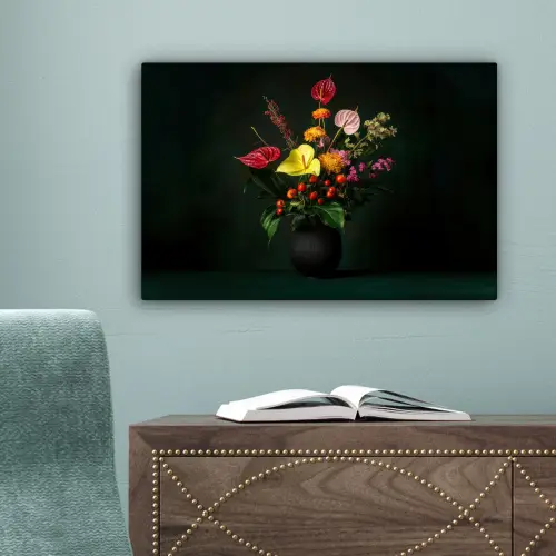 Bloemen - Vaas - Zwart canvas 2cm klein -sfeer4