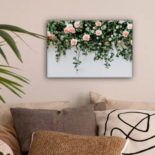 Bloemen - Muur - Rozen - Groen canvas 2cm klein -sfeer1
