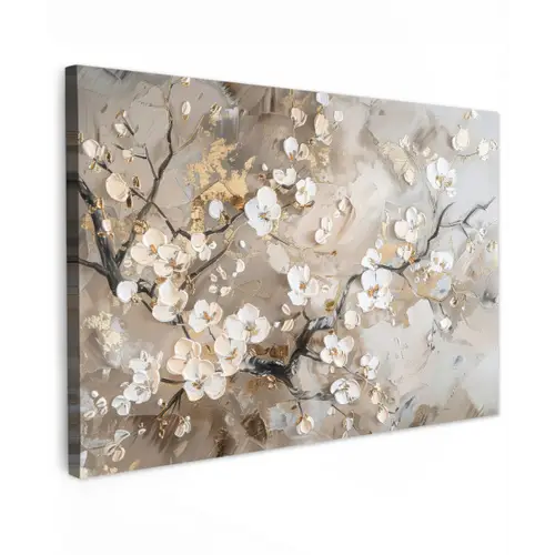 Bloemen - Wit - Goud - Beige - Luxe canvas 2cm klein -z3d
