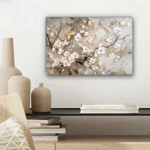 Bloemen - Wit - Goud - Beige - Luxe canvas 2cm klein -sfeer6