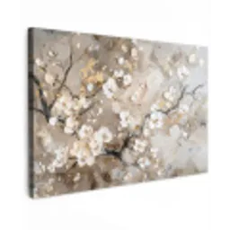 Bloemen - Wit - Goud - Beige  - Luxe canvas 2cm klein -z3d
