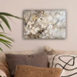 Bloemen - Wit - Goud - Beige  - Luxe canvas 2cm klein -sfeer1