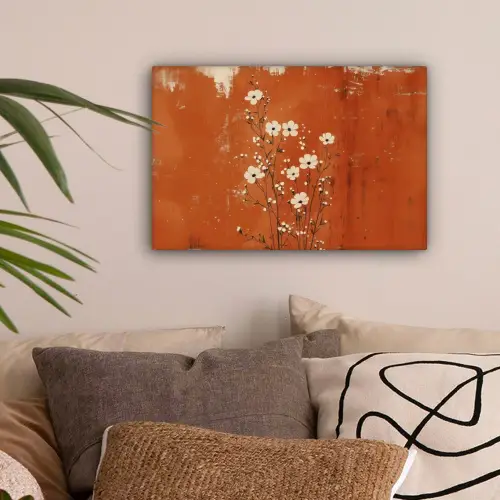 Bloemen - Wit - Subtiel - Roestkleur canvas 2cm klein -sfeer1