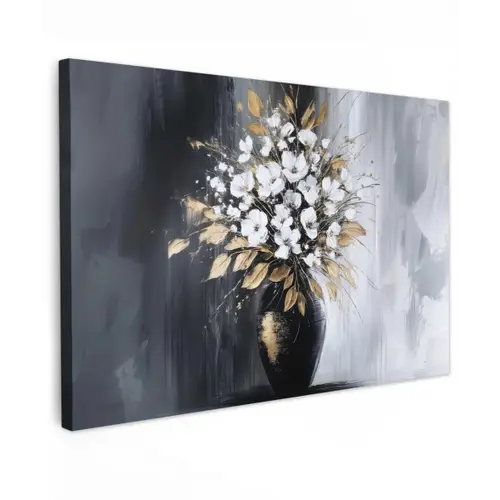 Bloemen - Wit - Vaas - Abstract canvas 2cm klein -z3d