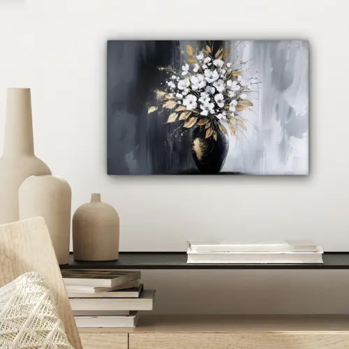 Bloemen - Wit - Vaas - Abstract canvas 2cm klein -sfeer6